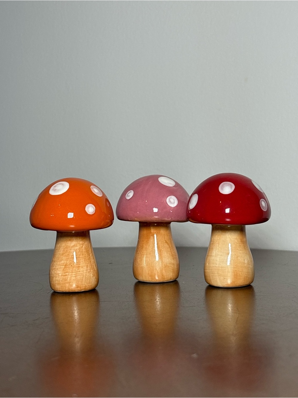 Ceramic Mushroom Figurine Set - Orange, Pink, Red Decorative Home Art